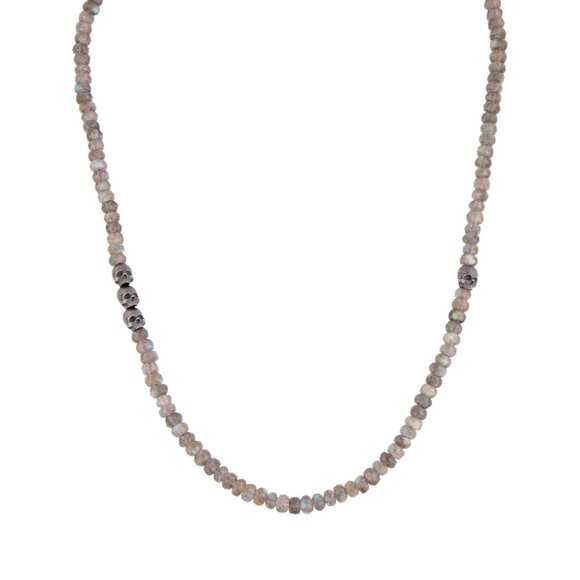 DAVID YURMAN STERLING SILVER LABRADORITE MEMENTO MORI SKULL STATION NECKLACE - Picture 1 of 7